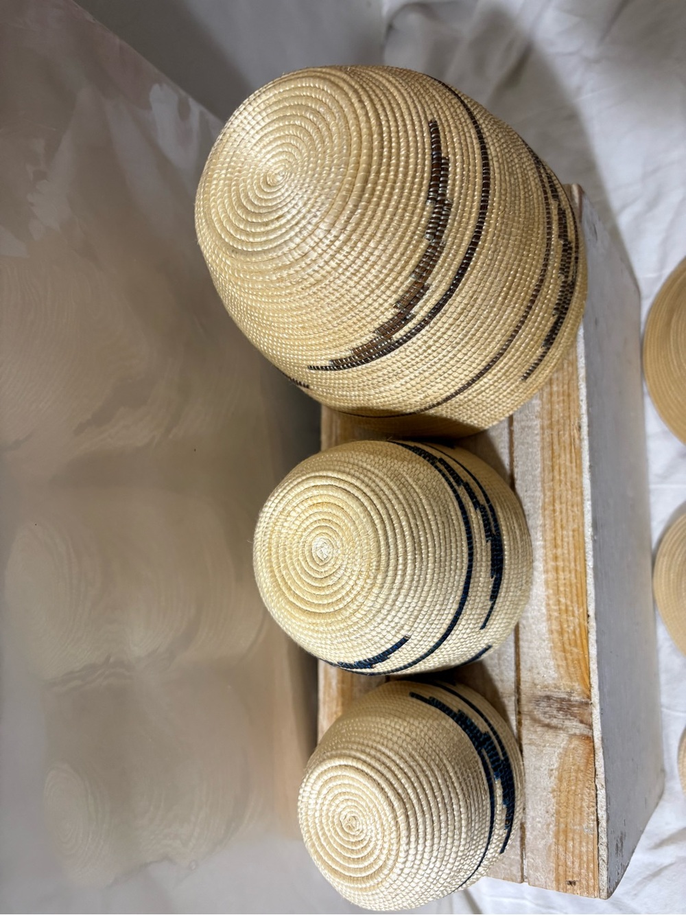 Rwandan Tutsi Style Nesting Baskets Set of 3 Tallest 10” Smallest 6” - Picture 5 of 7